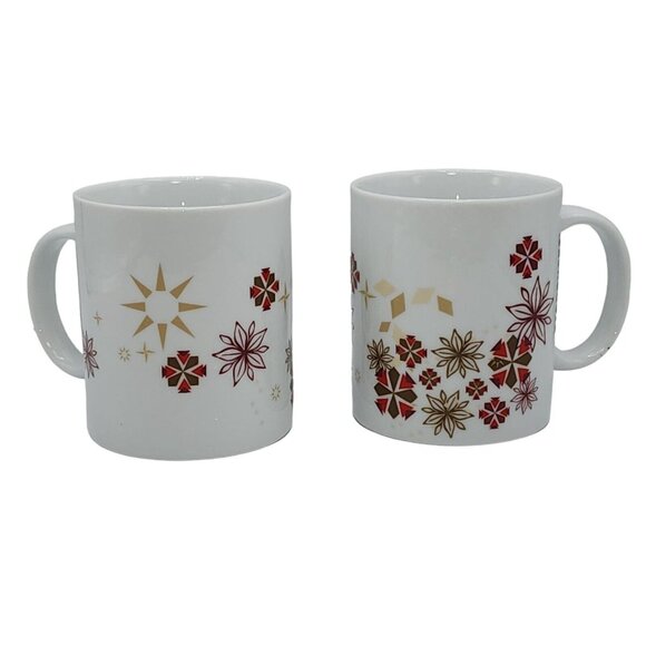 Starbucks Vintage Poinsettia Ceramic Coffee Mug Set Of 2pc 12oz Gold Red White - Picture 8 of 14